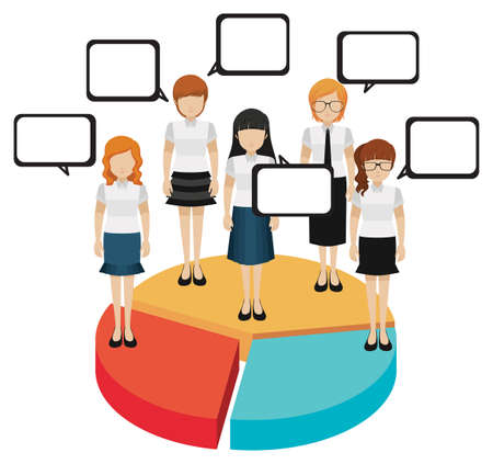 Girls above the pie with empty callouts on a white backgroundのイラスト素材