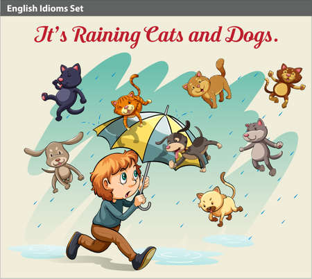 An idiom showing a rain with cats and dogsのイラスト素材