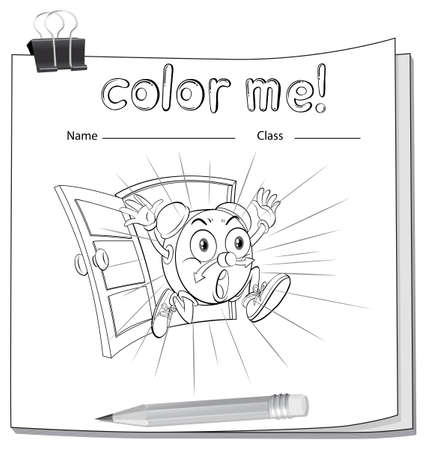 A color me worksheet with a running clock on a white backgroundのイラスト素材