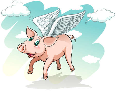 A flying pig on a white backgroundのイラスト素材
