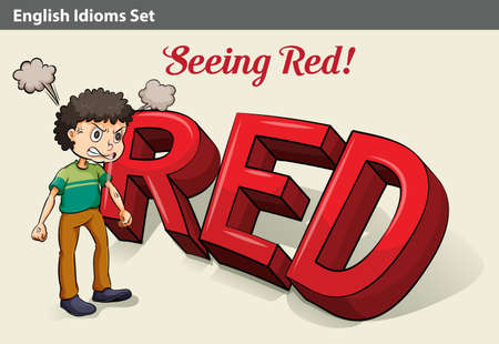 An idiom about an angry boy seeing redのイラスト素材