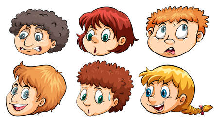 A group of heads with different emotions on a white backgroundのイラスト素材