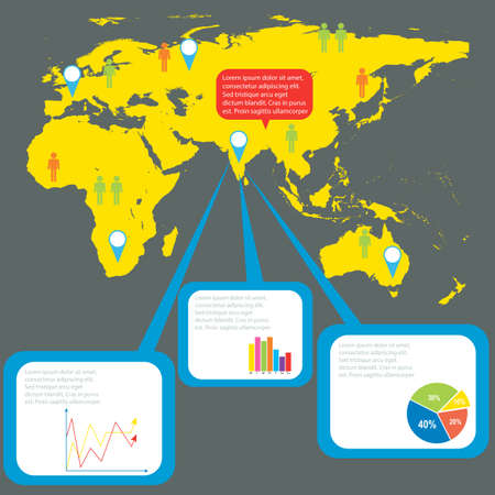 An infographics with a map on a gray backgroundのイラスト素材
