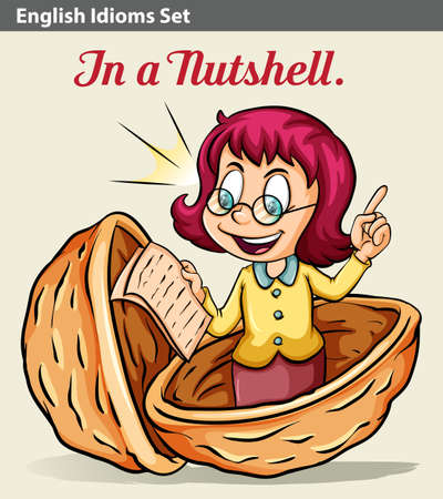 An idiom showing a girl in a nutshellのイラスト素材