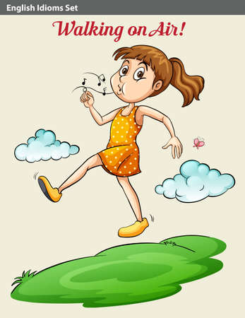An idiom about a girl walking on airのイラスト素材
