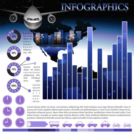An infographics of an airplane and its distance from the destinationのイラスト素材