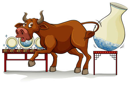 A bull in a China shop on a white backgroundのイラスト素材