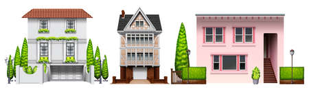 Three building designs on a white backgroundのイラスト素材