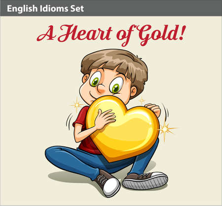 Poster about a boy holding a heartのイラスト素材