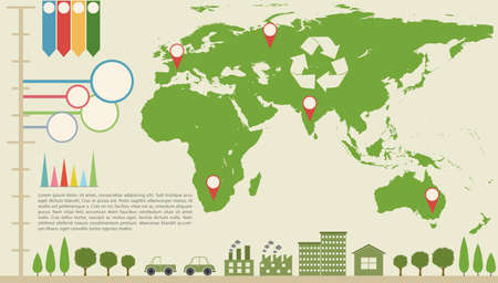 An infographics with a map showing the different locationsのイラスト素材