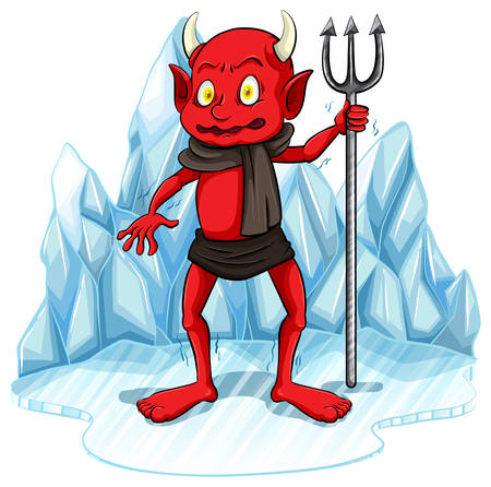 Freezing man with a big fork on a white backgroundのイラスト素材