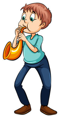 Man playing with the trumpet on a white backgroundのイラスト素材