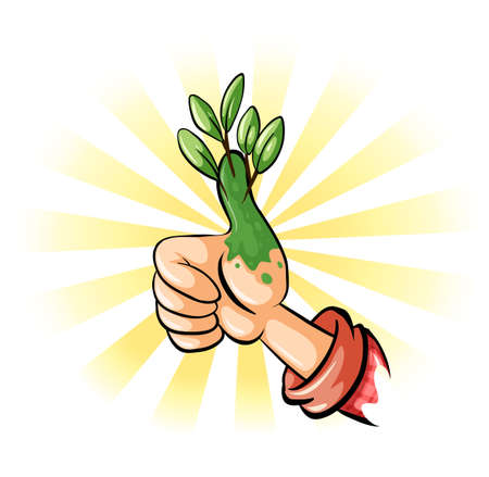 Person's green thumb on a white backgroundのイラスト素材