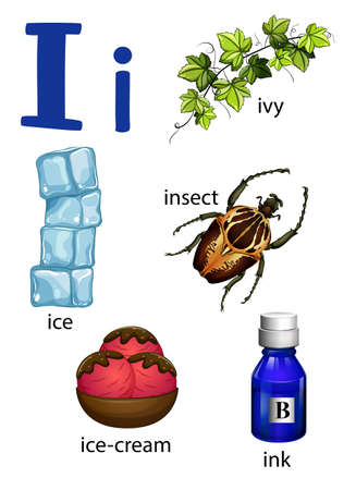Things that start with the letter I on a white backgroundのイラスト素材