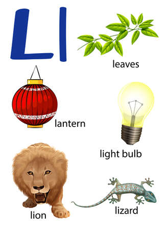 Things that start with the letter L on a white backgroundのイラスト素材