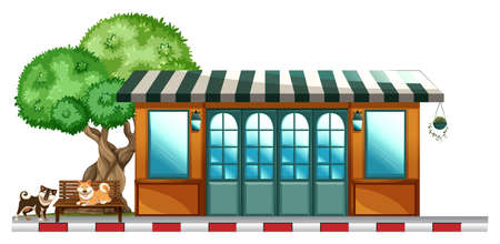 Dogs staying outside the restaurant on a white backgroundのイラスト素材