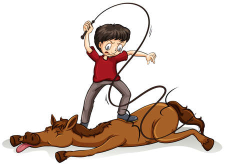 Man beating the horse with a rope on a white backgroundのイラスト素材