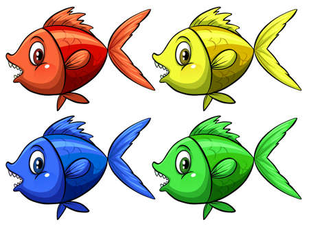 Four colorful fish on white backgroundのイラスト素材