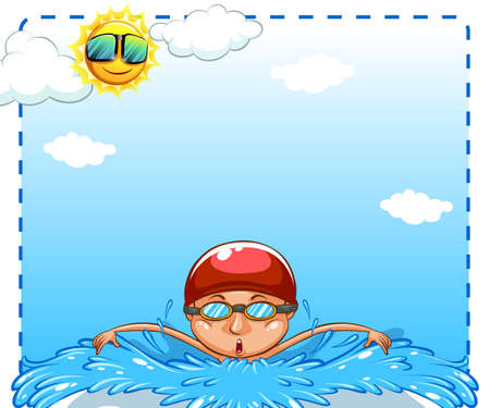 Man swimming under bright sunのイラスト素材