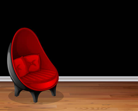 Red chair in front of black wallのイラスト素材