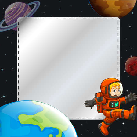 Astronaut in space theme frameのイラスト素材