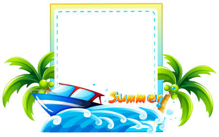 Frame of summer theme with beach and boatのイラスト素材