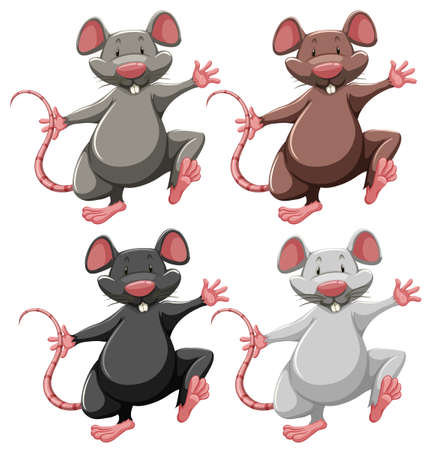 Four mice of different colorsのイラスト素材