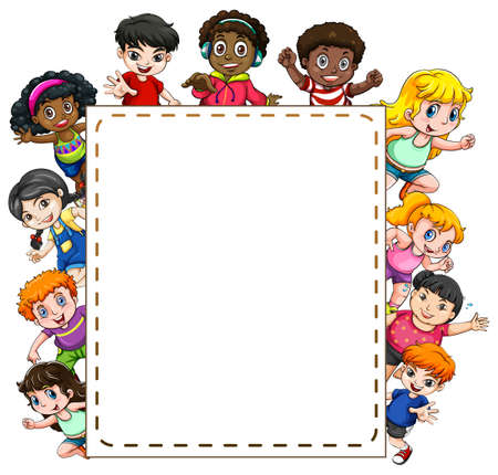 Frame of smiling children on white backgroundのイラスト素材