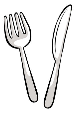 Pair of fork and knife on white backgroundのイラスト素材