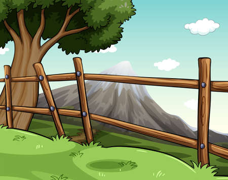Scenery of fence and mountainのイラスト素材