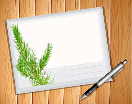 An envelop and a pen on wooden planksのイラスト素材