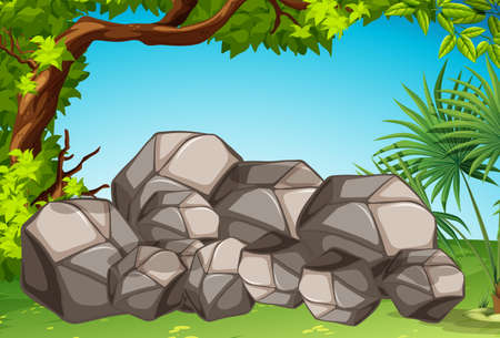 Poster of a forest with rocks and treesのイラスト素材