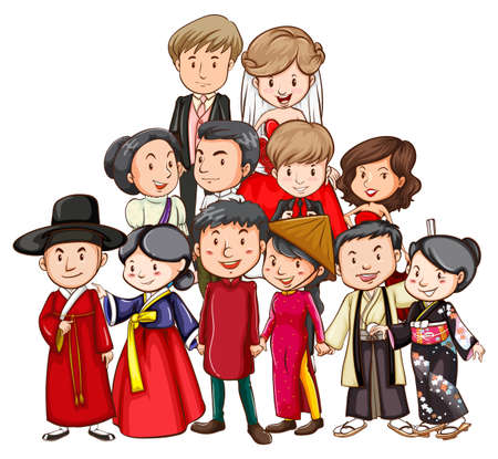 Couple in different wedding theme costumeのイラスト素材