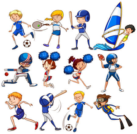 Set of sports in blue color on white backgroundのイラスト素材