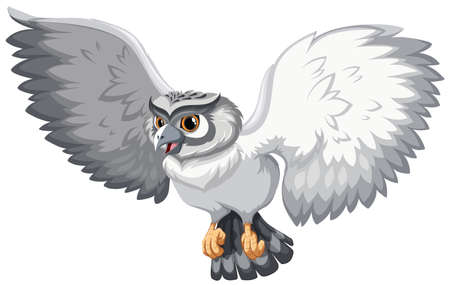 Grey owl with open wings on white backgroundのイラスト素材
