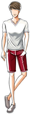 Sketch of a male in white t-shirt and red shortsのイラスト素材