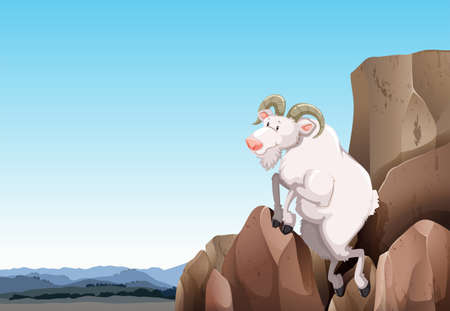 White goat climbing on a mountainのイラスト素材