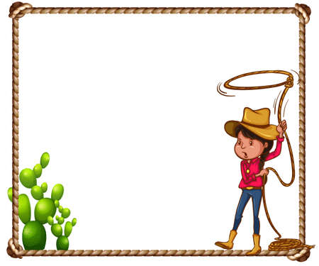 Cowboy theme frame with rope and cactusのイラスト素材