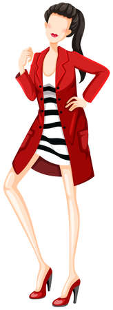 Sketch of a woman in black and white dress and red overcoatのイラスト素材