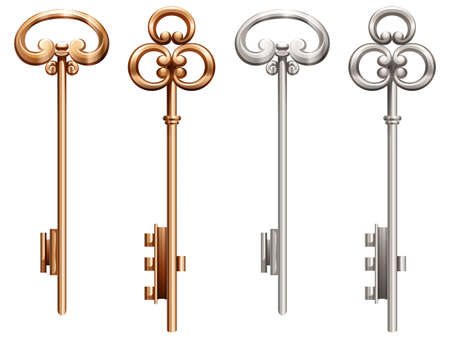 Set of vintage keys made of gold and silverのイラスト素材