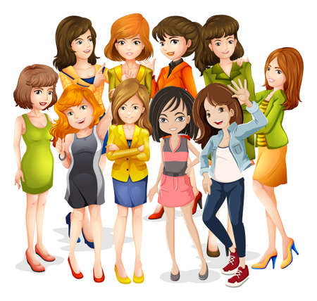Group of female standing together on white backgroundのイラスト素材