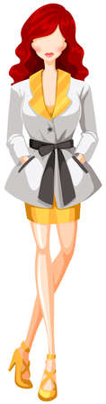Female model in white jacket and yellow skirtのイラスト素材