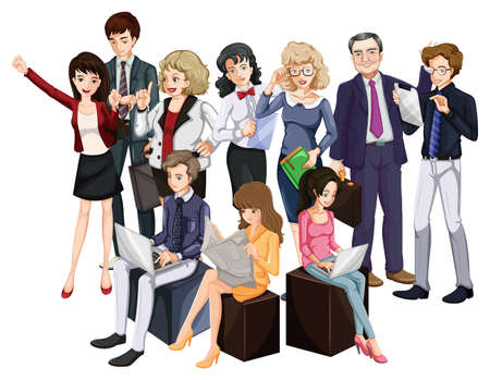 Group of people in formal attire on white backgroundのイラスト素材