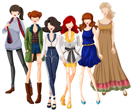 Group of models wearing fashionable clothesのイラスト素材
