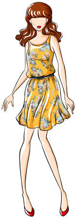 Close up female model wearing yellow dressのイラスト素材