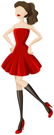 Female model wearing red dress and high heelsのイラスト素材