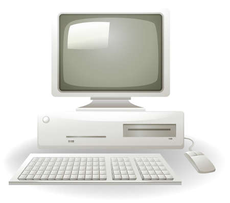 Old personal computer with keyboard and mouseのイラスト素材