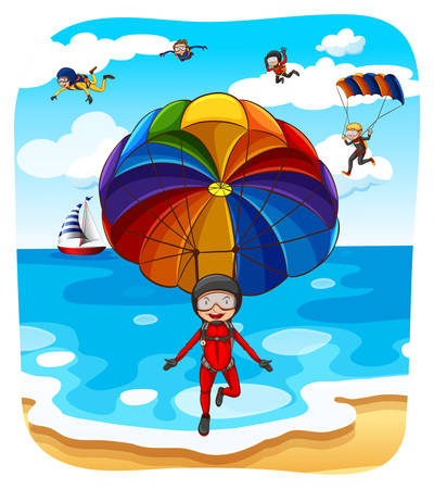 People parachuting over the oceanのイラスト素材