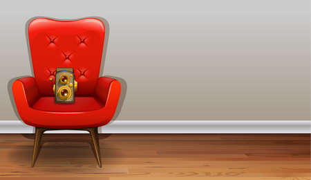 Vintage camera on the red chairのイラスト素材