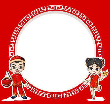 Chinese pattern frame 	with a circular blank space in the middleのイラスト素材